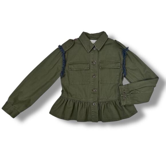 Matilda Jane Girls Varsity Jacket 8 Olive Patchwork Moments With You Ruffle Fall - Picture 2 of 9
